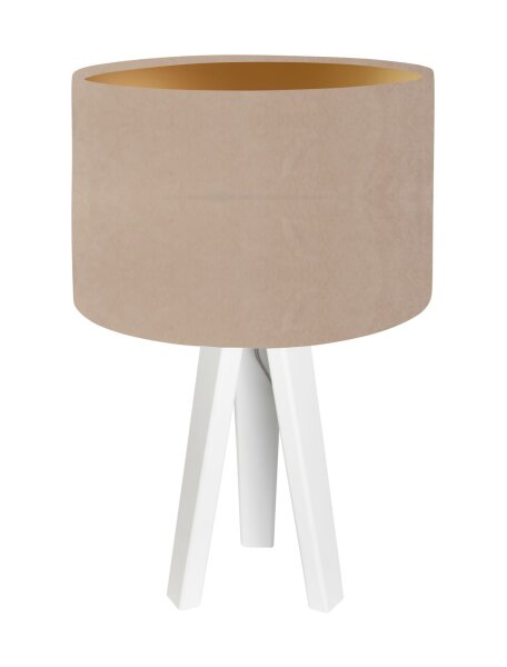 Lampe de table Abat-jour Bois Beige Or Trépied Rétro 46cm