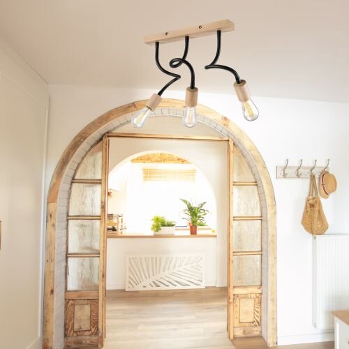 Plafonnier Noir Moderne Salon Bois Lampe
