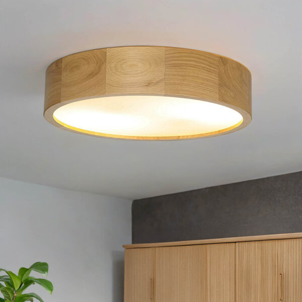 Plafonnier en chêne rond salon bois lampe