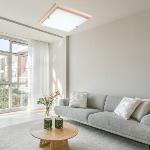 Plafonnier LED Blanc Bois Carré Salon