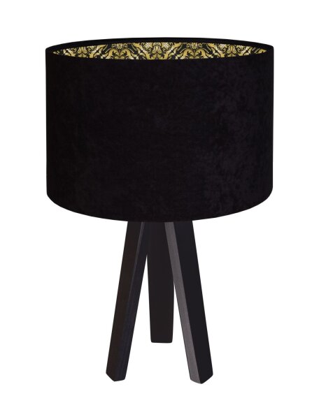 Lampe de table Abat-jour Noir Or Rétro 46cm Bois