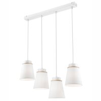 Suspension Blanc Bois Tissu Métal 4-flmg Lampe