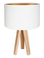 Lampe de table bois tr&eacute;pied 46cm blanc or...