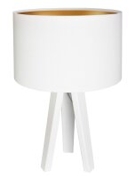 Lampe de table bois blanc or tripode 46cm r&eacute;tro ROSIE