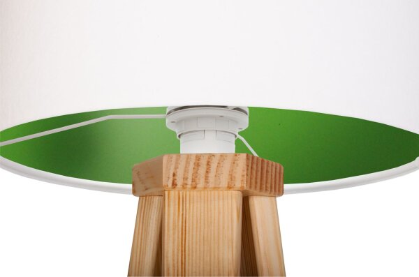 Lampe de table Blanc Vert 46cm Bois Tripode Rétro JERRY