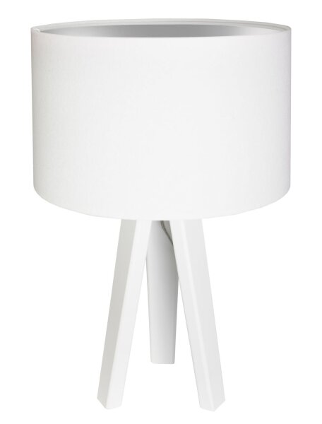 Lampe de table Abat-jour Blanc Argent Bois Tripode 46cm Rétro