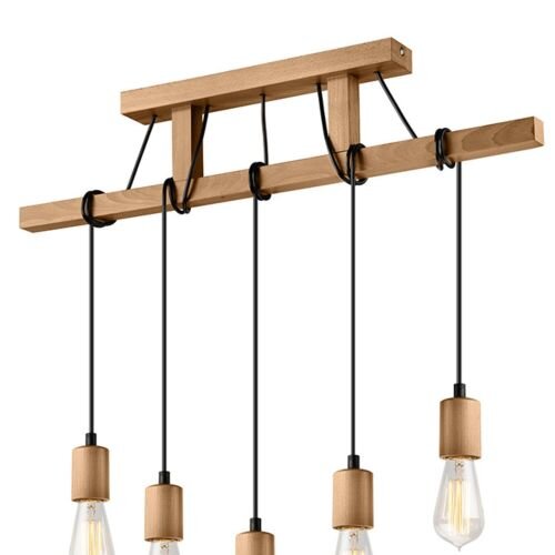 Lampe à suspension en bois 5-flmg longue table à manger polyvalente