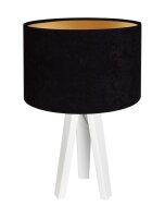 Lampe de table tr&eacute;pied bois noir or rond R&eacute;tro
