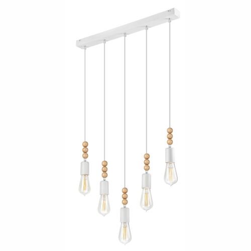 Blanc Suspension Bois 5xE27 longue Table de salle à manger moderne