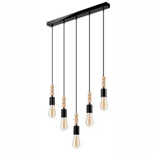 Noir Lampe suspendue en bois 5-flmg longue table à manger