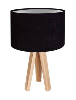 Noir Argent Lampe de Table Bois Tripode 46cm R&eacute;tro