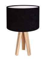 Lampe de table noir blanc bois tripode 46cm r&eacute;tro