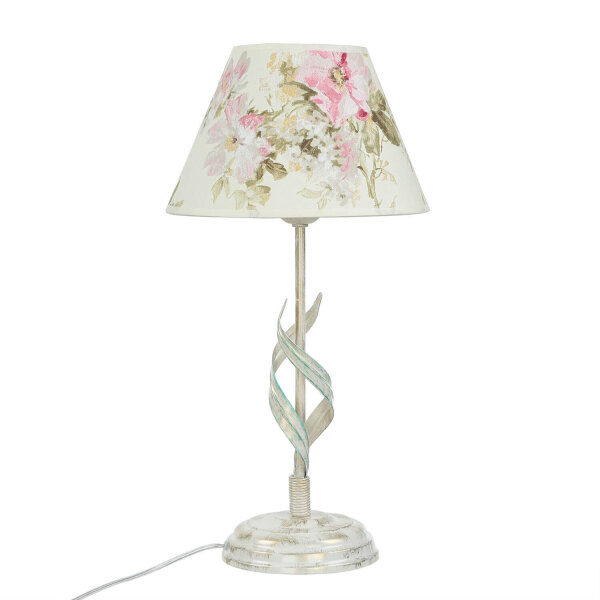 Lampe de table métal shabby blanc tissu rond maison de campagne