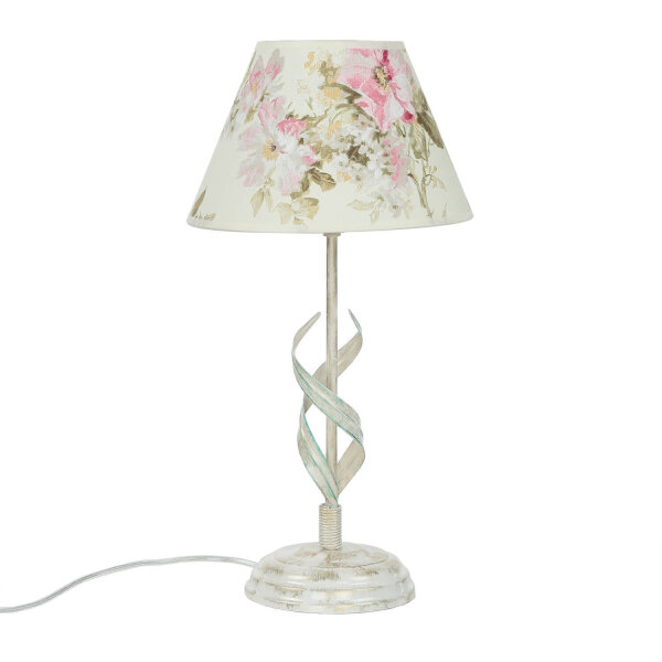 Lampe de table métal shabby blanc tissu rond maison de campagne