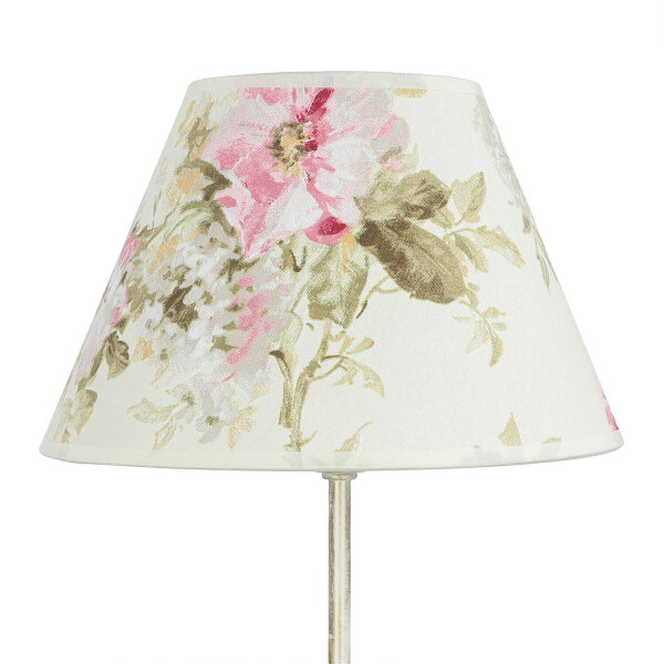 Lampe de table métal shabby blanc tissu rond maison de campagne