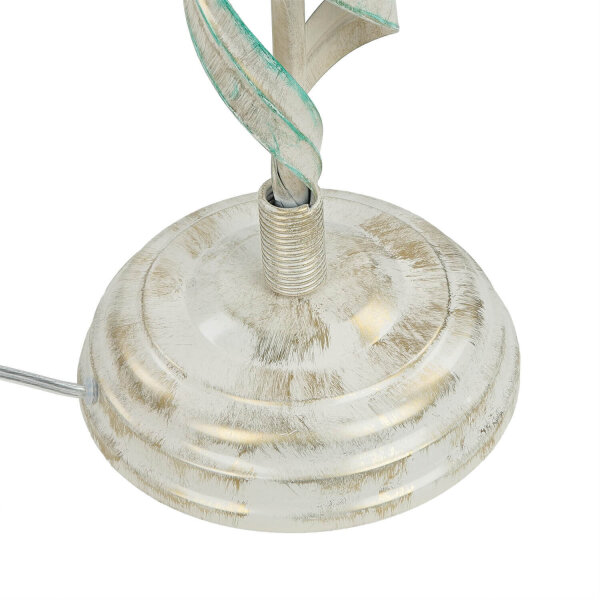 Lampe de table métal shabby blanc tissu rond maison de campagne