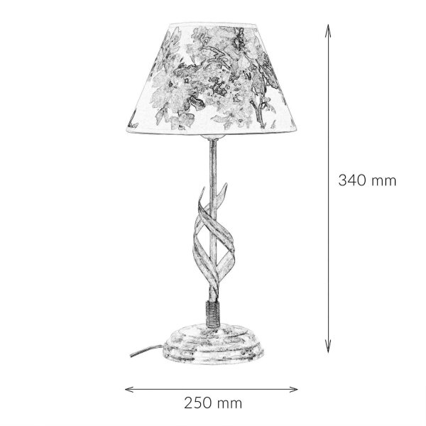 Lampe de table métal shabby blanc tissu rond maison de campagne