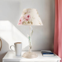 Lampe de table métal shabby blanc tissu rond...