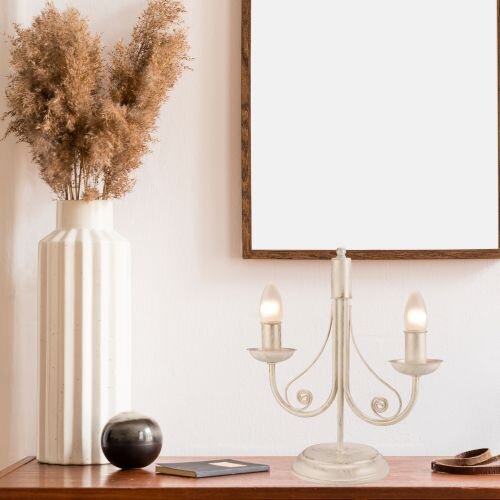Lampe de table Shabby Blanc Métal H:36cm Rustique