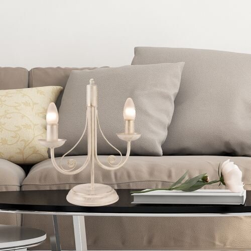 Lampe de table Shabby Blanc Métal H:36cm Rustique
