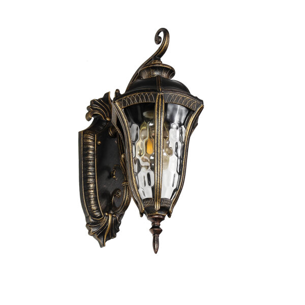 Lanterne murale rustique extérieure IP44 noir or antique