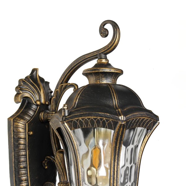 Lanterne murale rustique extérieure IP44 noir or antique