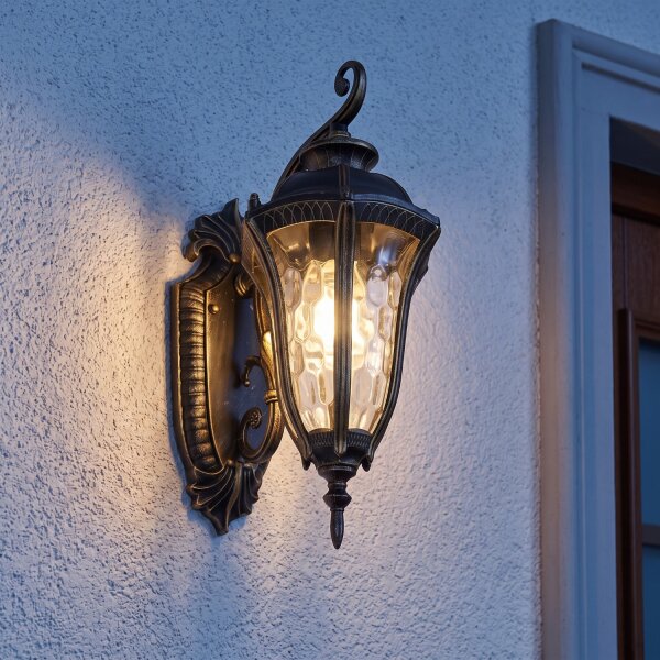 Lanterne murale rustique extérieure IP44 noir or antique