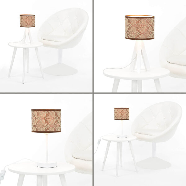 Stoff Lampenschirm Beige Barock Muster für E14 Tischlampe
